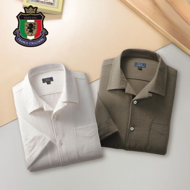 フランコ・コレツィオーニ ワッシャー加工開衿シャツ2色組 同サイズ