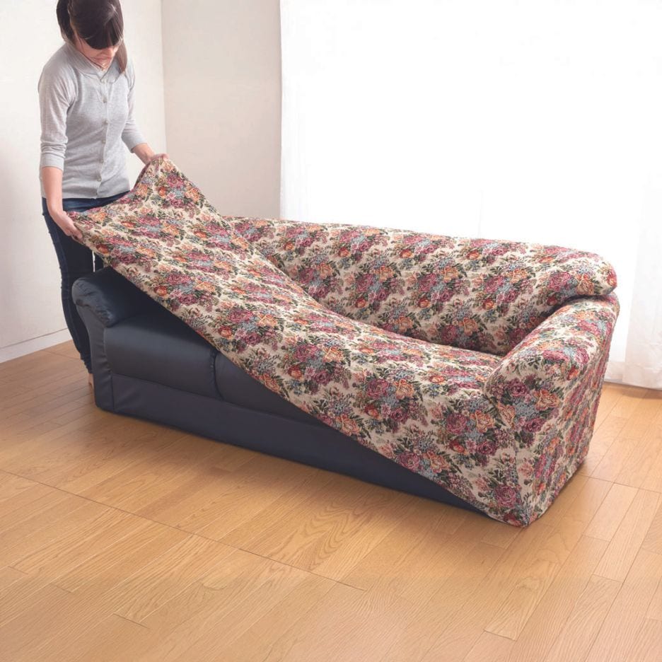 日本製 タテヨコ伸縮ソファカバー ブーケ柄 肘付き 2人掛用