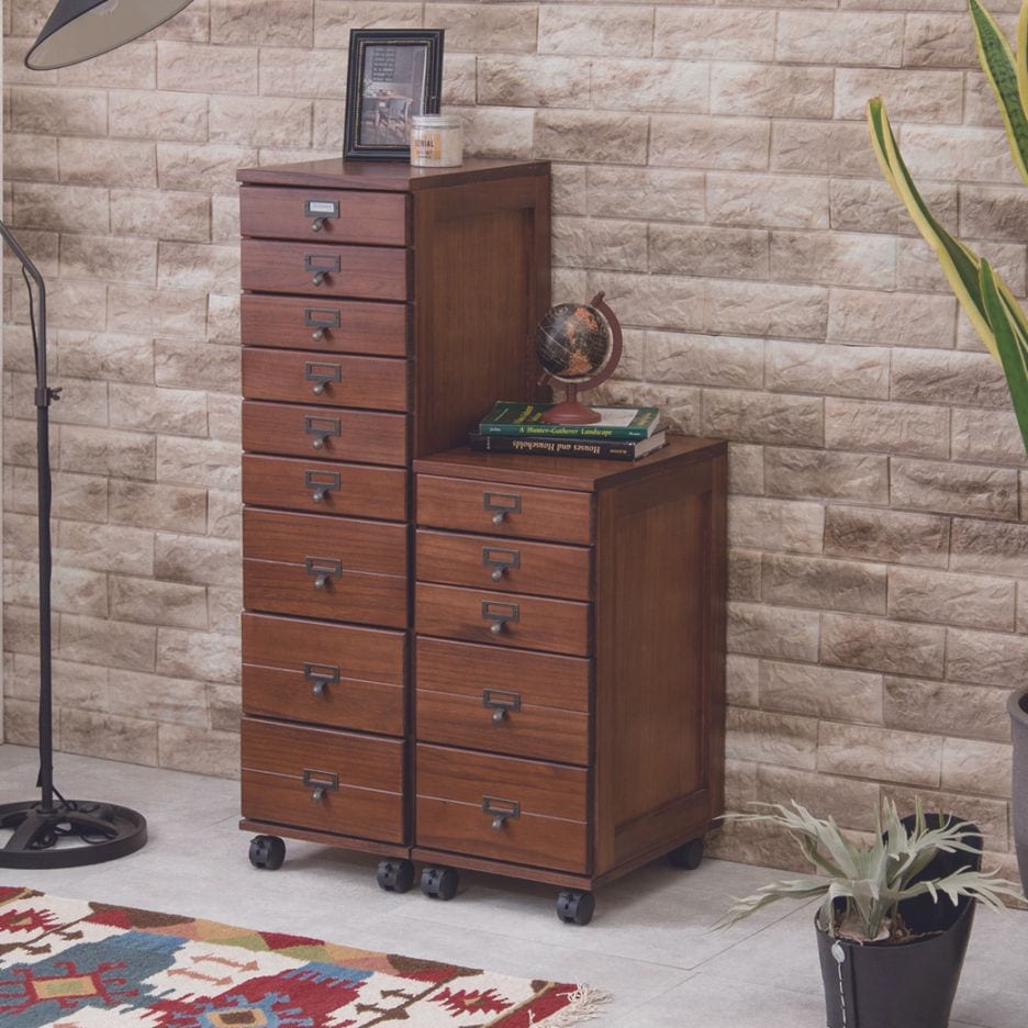 天然木キャスター付きチェスト 5段