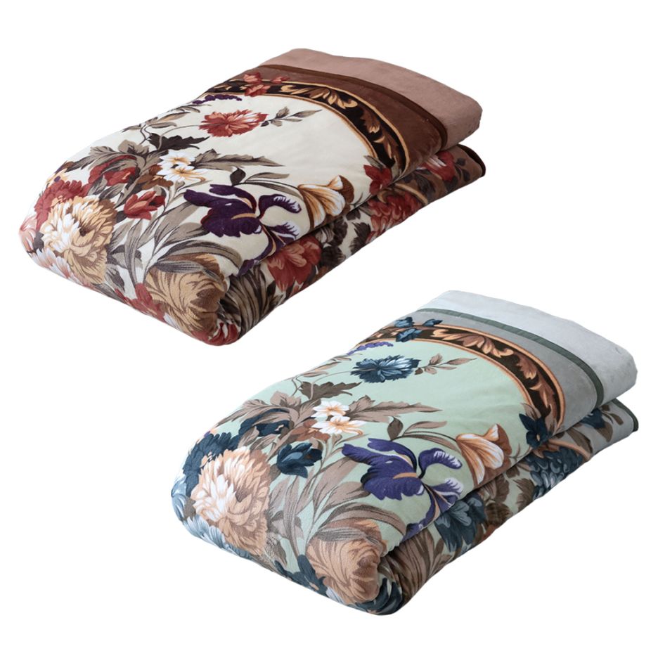 掛布団カバーになる衿付マイヤー毛布 2色組