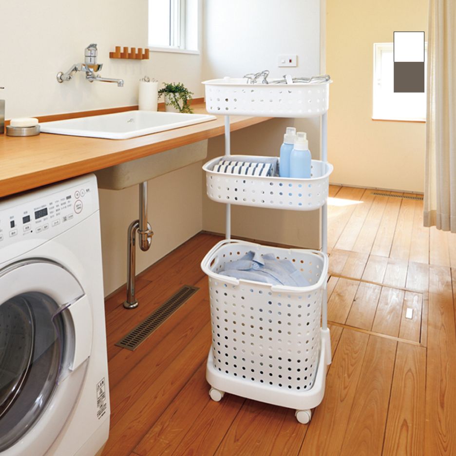 日本製 ランドリーバスケット 3段
