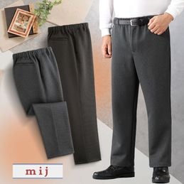 エムアイジェイ あったか楽々パンツ2色組 グレー ブラウン 同サイズ ウエストゴム メンズ 裏起毛 パンツ あったかパンツ 暖か 蓄熱保温 タクティウォーム 日本製 エクス 素材使用杢調あったか裏起毛パンツ2色組 同サイズ｜ファミリー