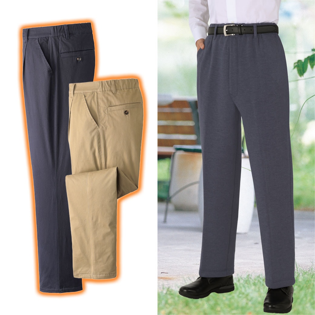 裏フリース後ろゴムストレッチパンツ2色組 同サイズ