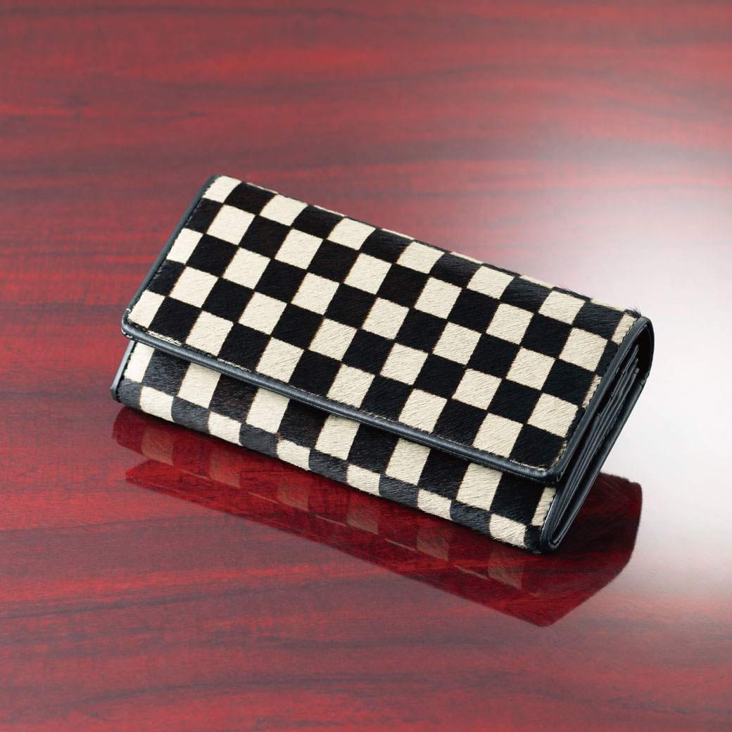 馬毛革の市松模様多収納長財布