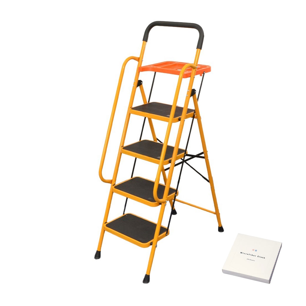 安心の両手すり付き脚立 トレー付き 4段 お掃除クロス付き