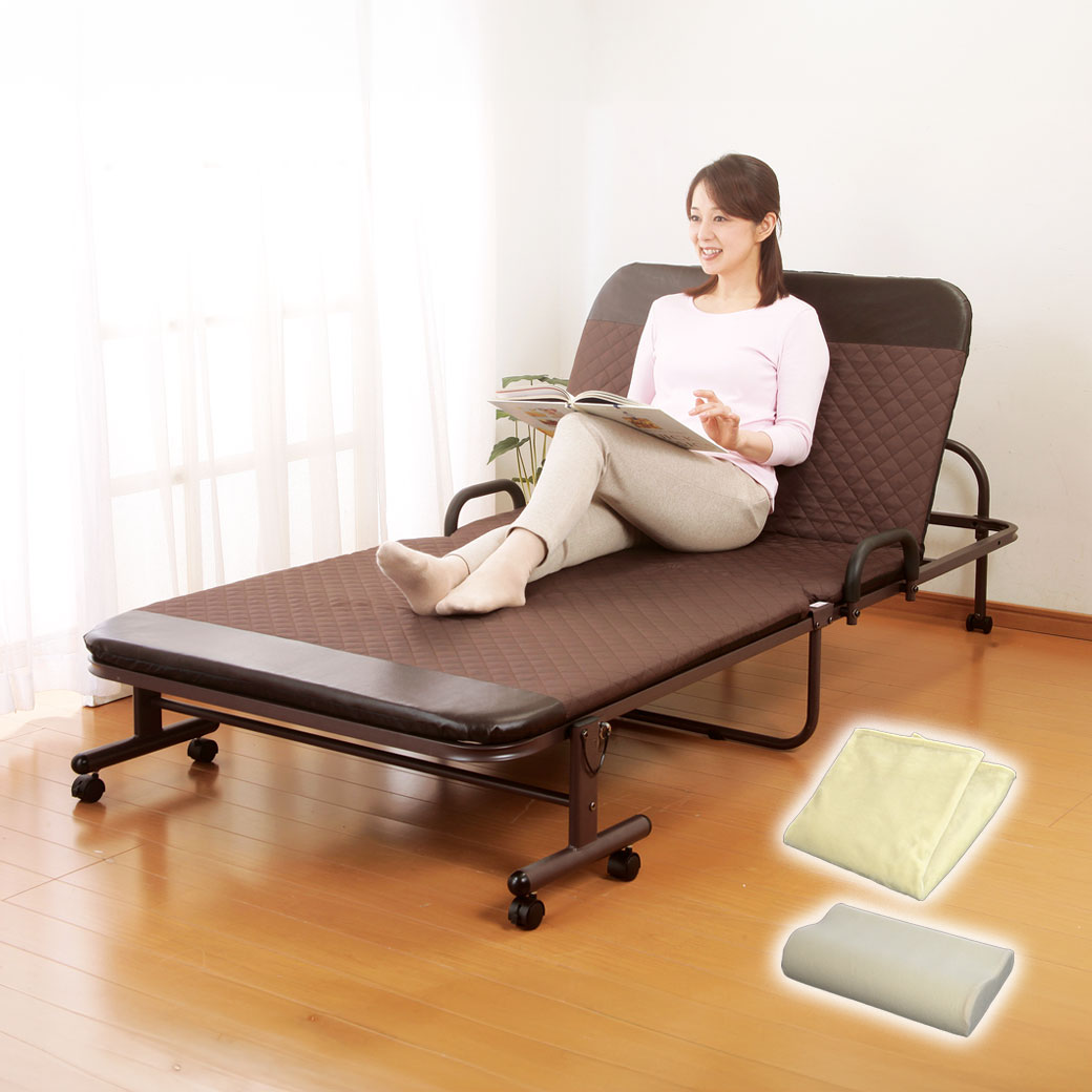 収納式リクライニングベッドDX シングル フランネルブランケット 高反発まくら付き