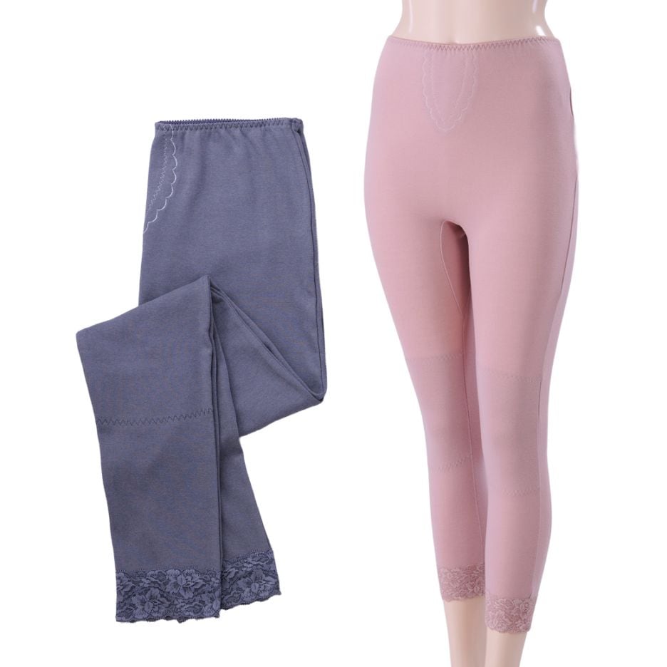 あったかスラックス下2色組 グレージュピンク・グレー あて布付き 同サイズ