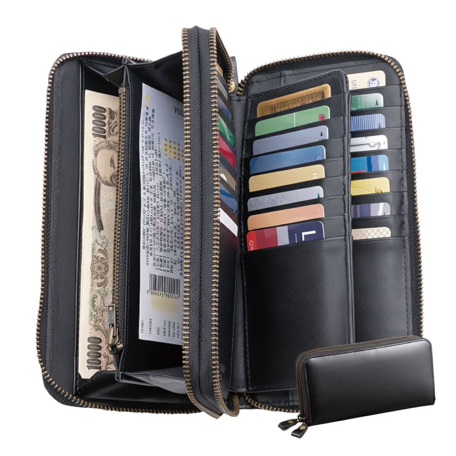 馬革ダブルファスナー大容量長財布