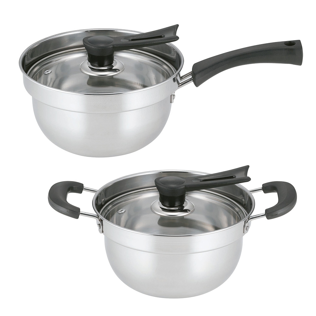 IH対応 片手＋両手鍋セット ガラス蓋付