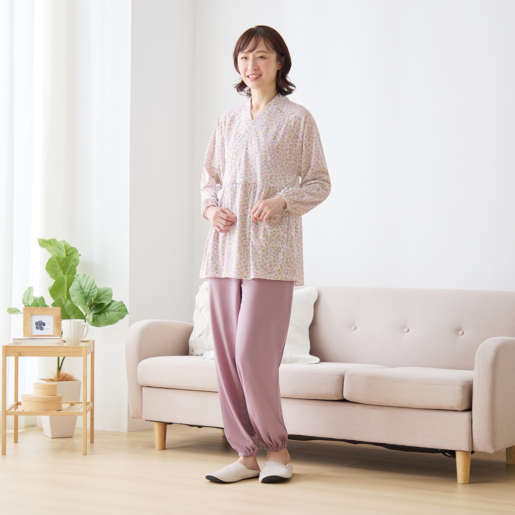 やわらかニットの作務衣風パジャマ