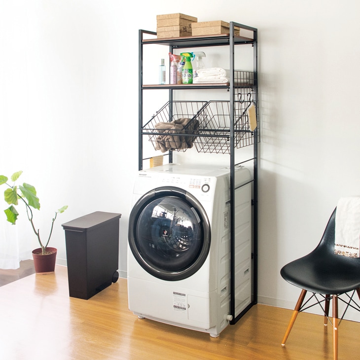 Lester ランドリーラック 洗濯機ラック　バスケット付 伸縮ランドリーラック LESTER (レスター) カゴタイプ | 家具