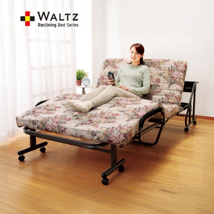 ワルツ 木製棚付き収納式リクライニングベッド コンセント付き 電動タイプ・セミダブル
