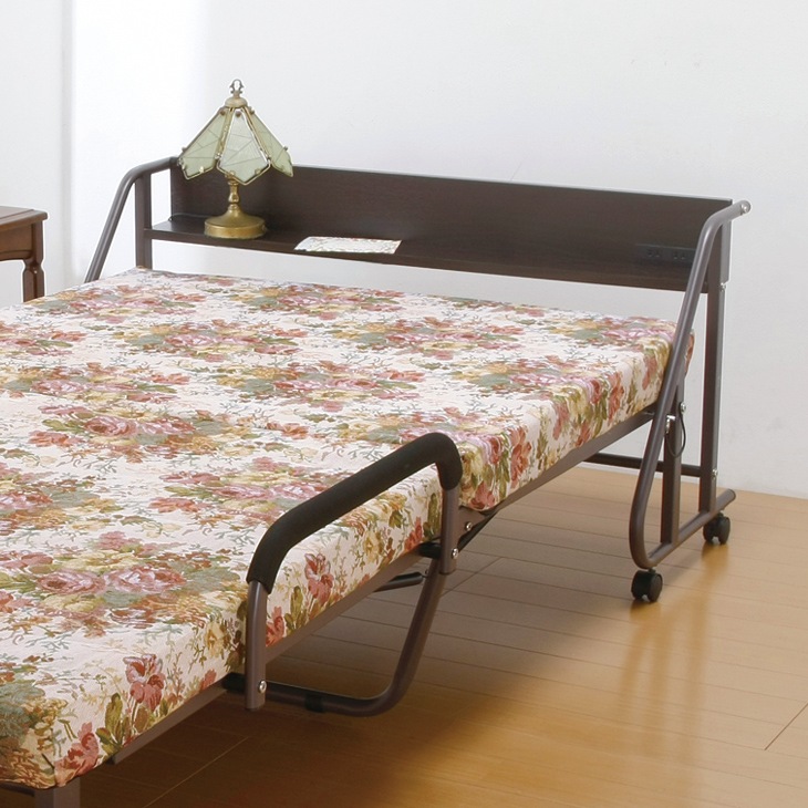 ワルツ 木製棚付き収納式リクライニングベッド コンセント付き 電動タイプ・セミダブル