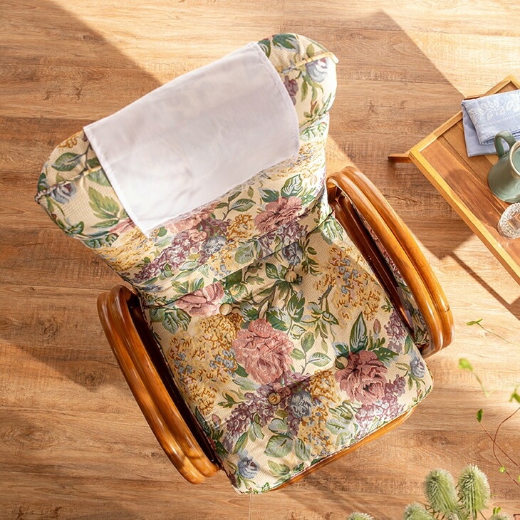 天然籐 リクライニングハイバック回転座椅子 サイドポケット付き ロータイプ