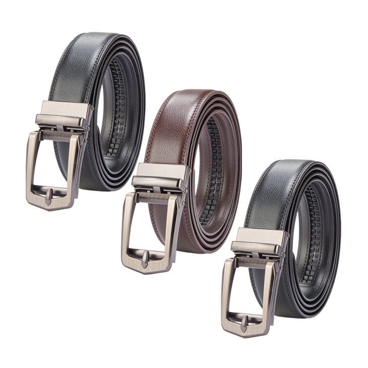 ロング 牛革ラチェット式ベルト 黒2本＋茶1本 合計3本組