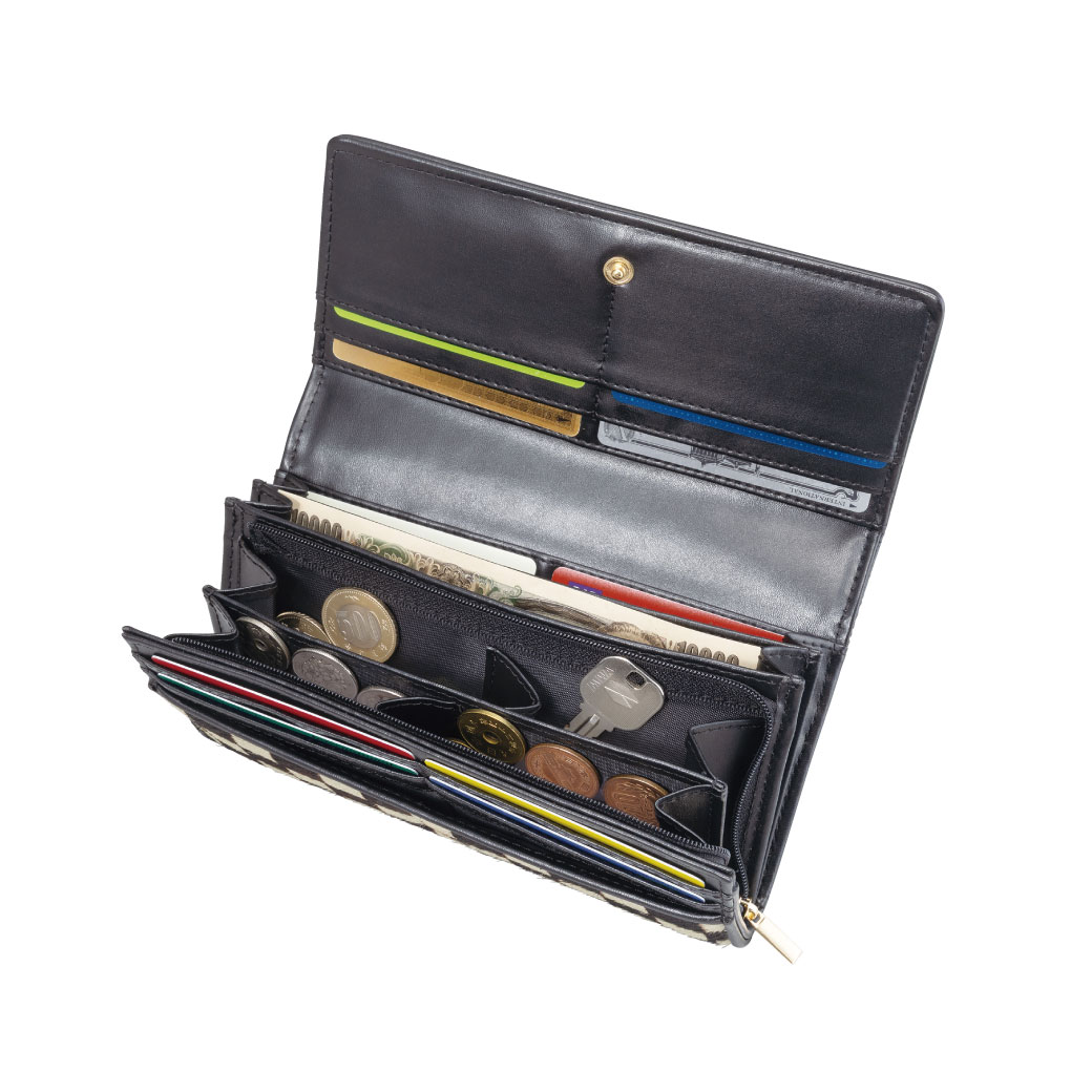 馬毛革の市松模様多収納長財布