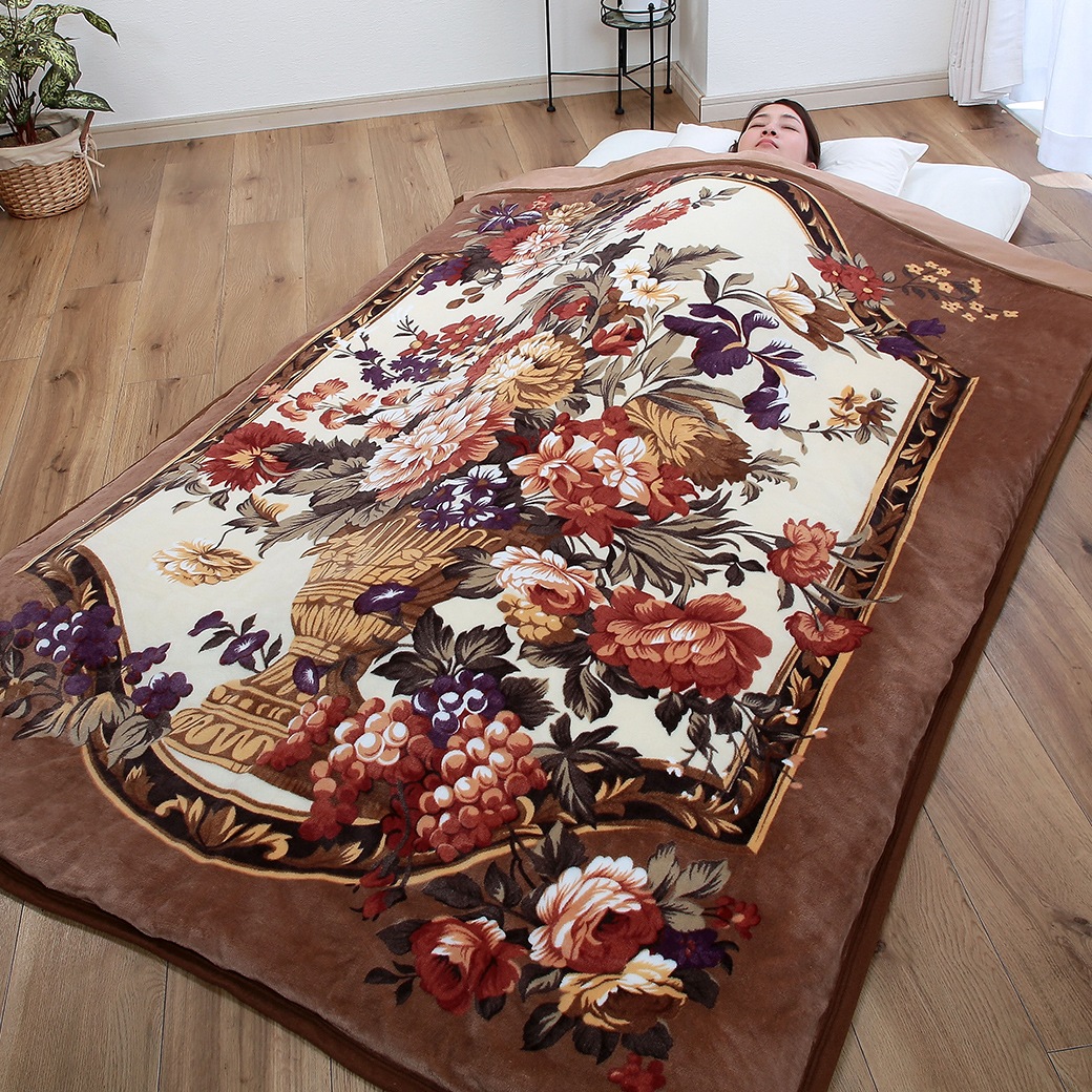 掛布団カバーになる衿付マイヤー2枚合わせ毛布