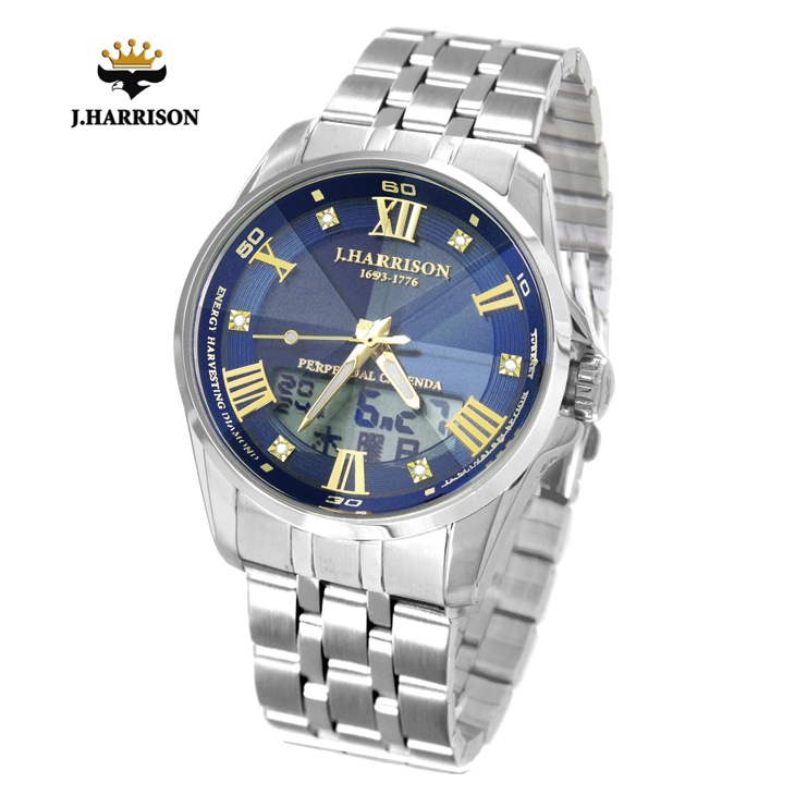 J・ハリソン 天然ダイヤ6石大型カレンダー付きソーラー電波時計