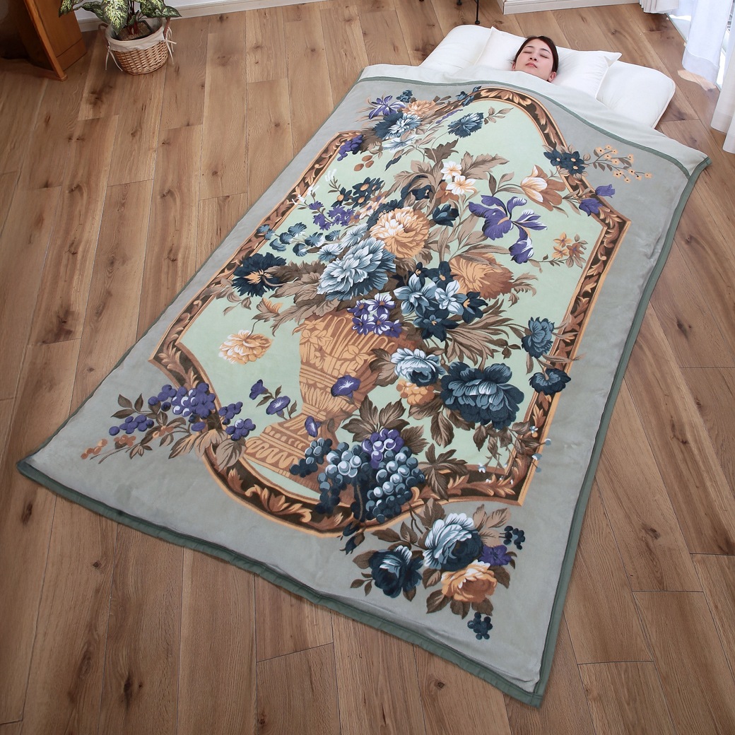 掛布団カバーになる衿付マイヤー2枚合わせ毛布 2色組