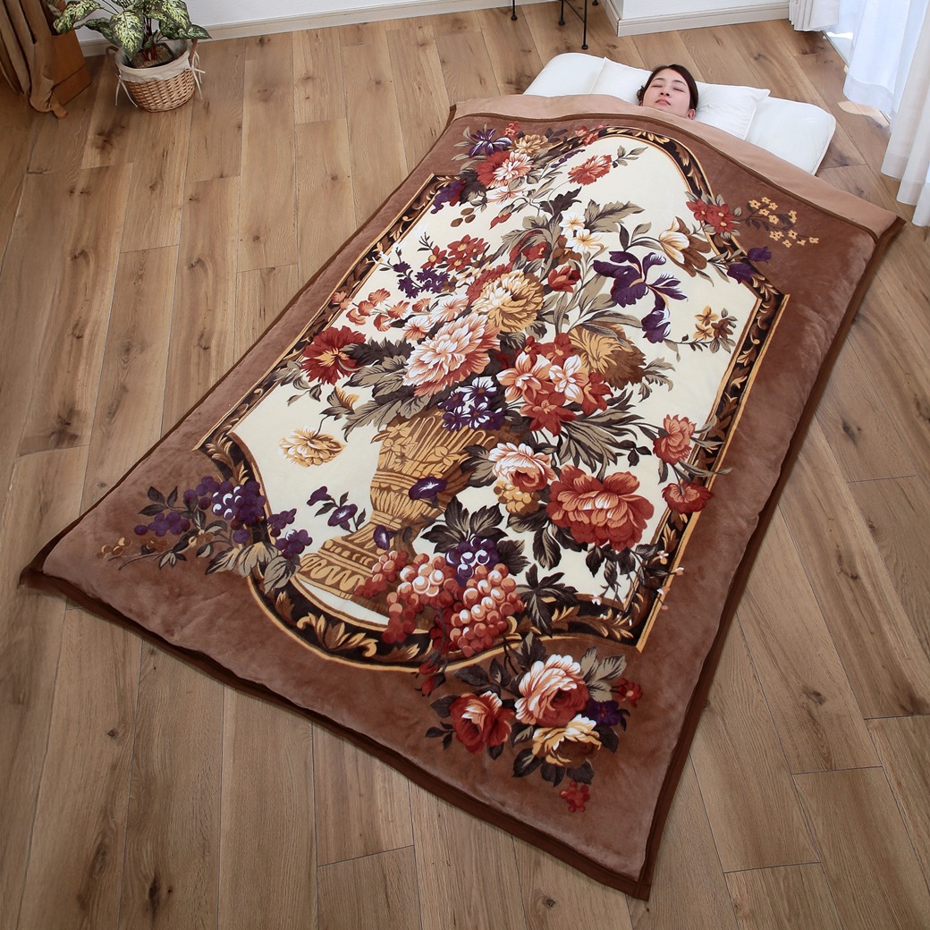 掛布団カバーになる衿付マイヤー2枚合わせ毛布 2色組