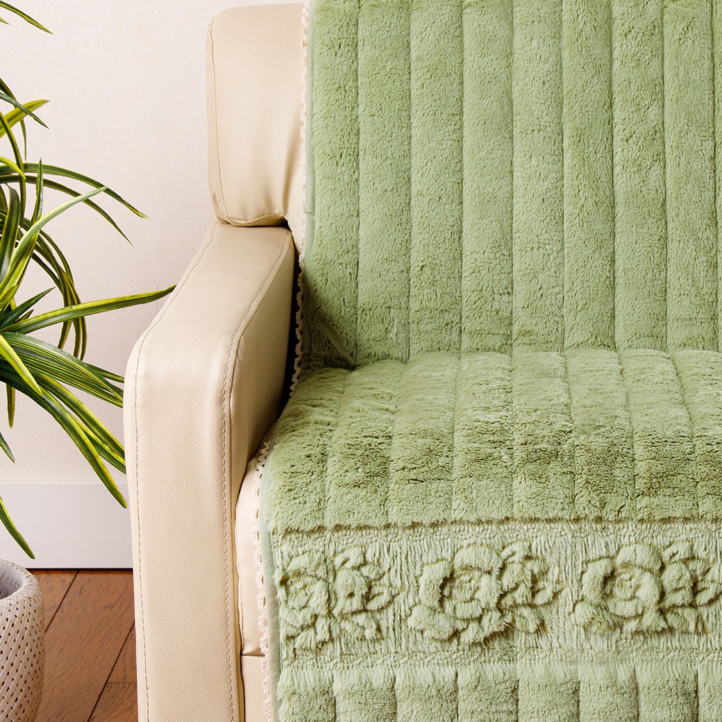 トーション付きふわふわローズソファカバー 2人掛用ロング