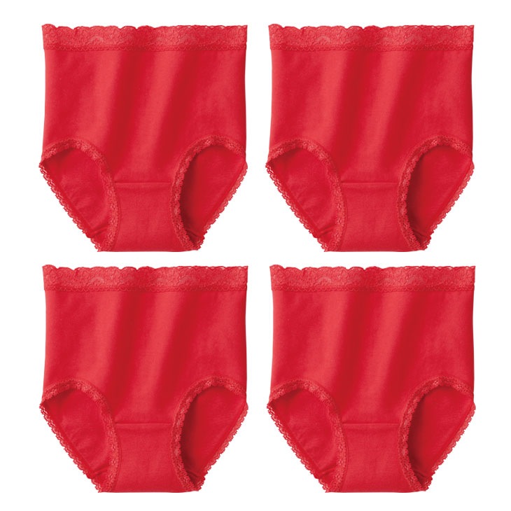 赤い深ばきレース付ショーツ4枚組 同サイズ