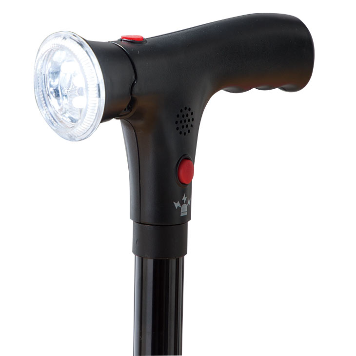 ファミラ 立ち上がり補助ハンドル付き セーフティーステッキ LEDライト・ブザー付き 2本組