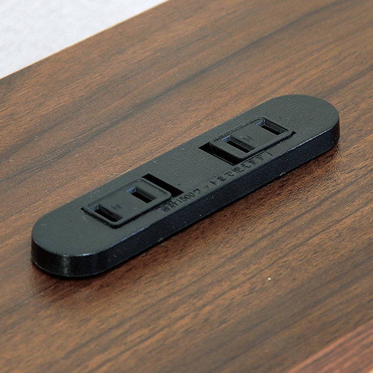 木目調宮付きパイプベッド 2口コンセント付き