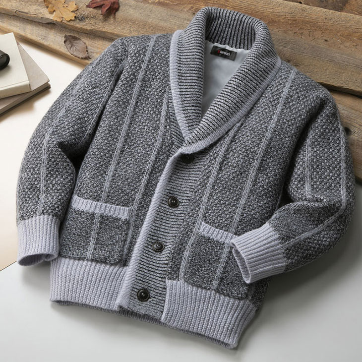 ピエルッチ ウール100%裏地付きヘチマ襟カーディガン