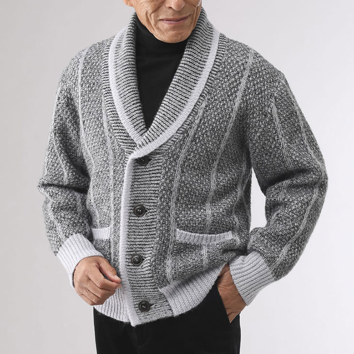 ピエルッチ ウール100%裏地付きヘチマ襟カーディガン