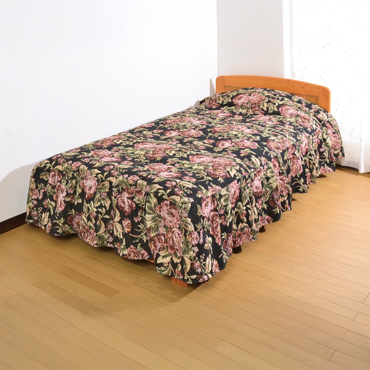 ゴブラン織エレガントベッドカバー 〔ダブルサイズ〕 花柄 手洗いOK