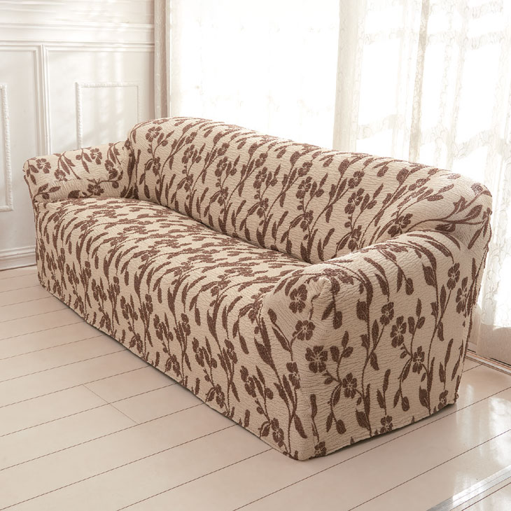 日本製 タテ・ヨコ伸縮フィット式 ソファカバー リーフ柄 1人掛け用