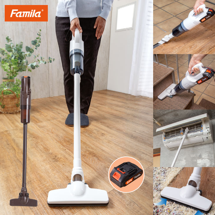 ファミラ 充電式コードレスハイパワークリーナー スティッククリーナー コードレス掃除機 6点セット 予備バッテリー付き