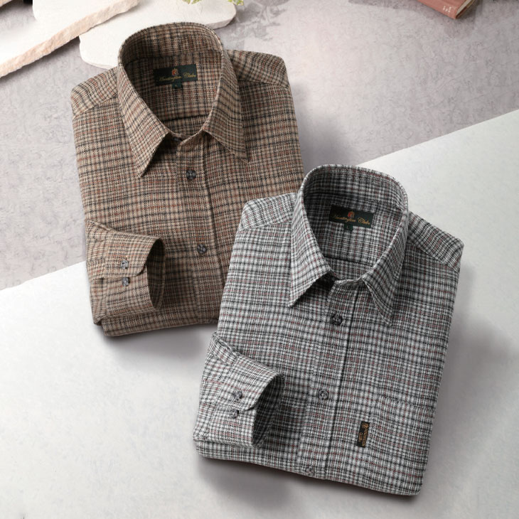 ハンティントン･クラブ チェック柄ウール混シャツ2色組 同サイズ