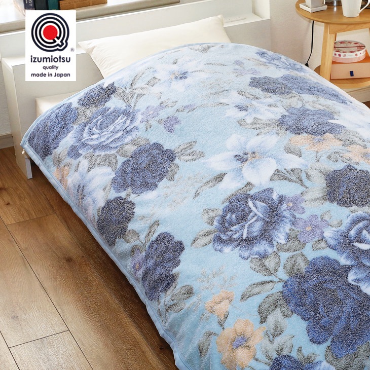 泉大津産 花柄おぼろ調プリントタオルケット 1枚