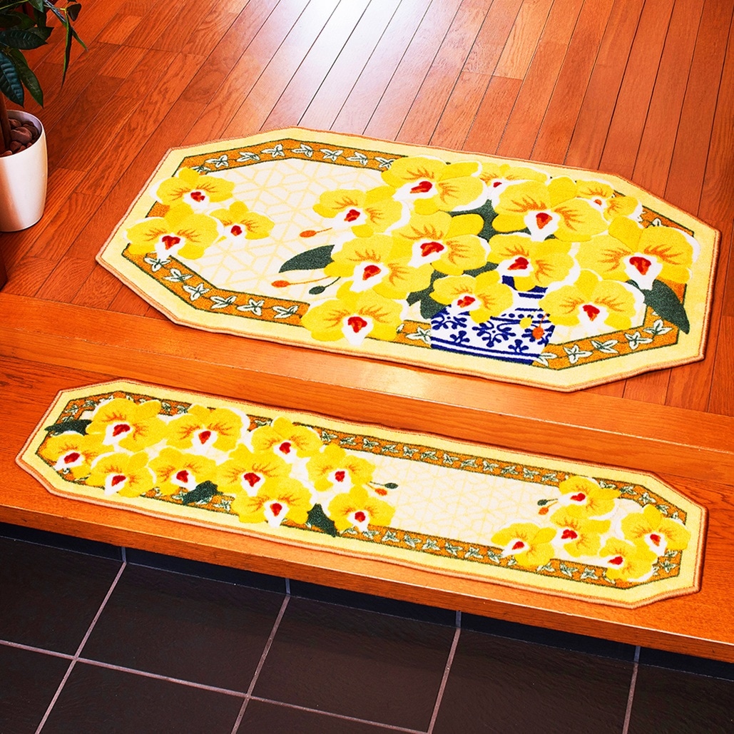 幸福の黄色い胡蝶蘭 八角玄関マット 大判サイズ 70×120cm｜ファミリー