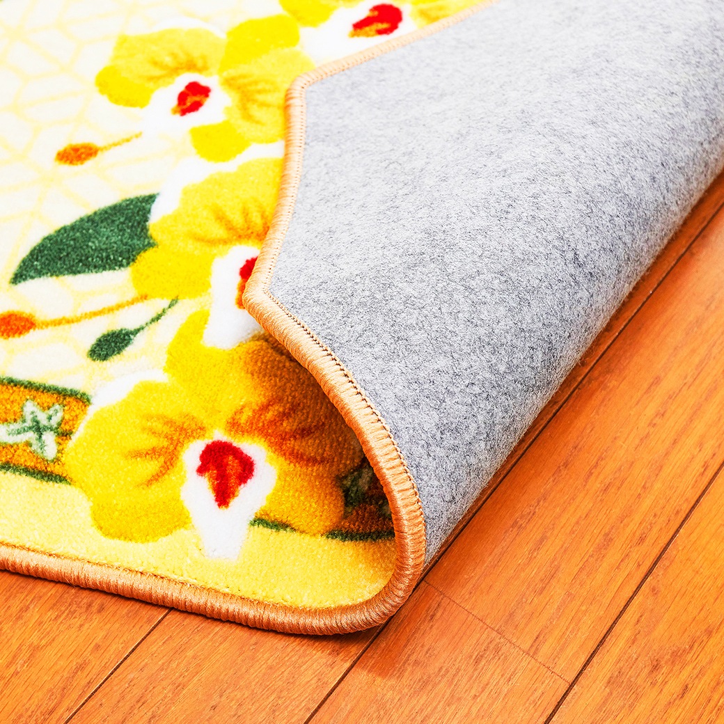 彩華！(玄関にも、新築祝いにも最適！) 幸福の「黄色い胡蝶蘭」八角玄関マット 大判サイズ 70×120cm