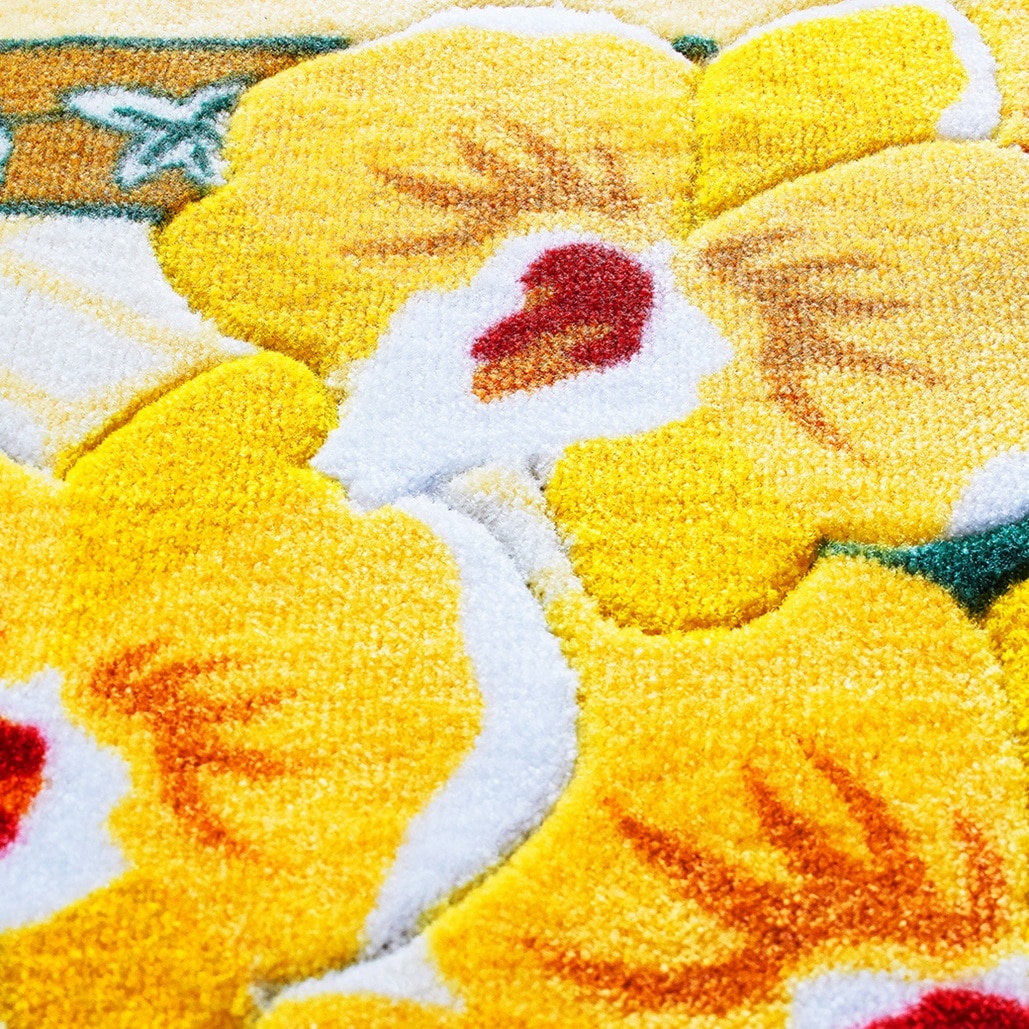 幸福の「黄色い胡蝶蘭」八角玄関マット 大判サイズ 70×120cm