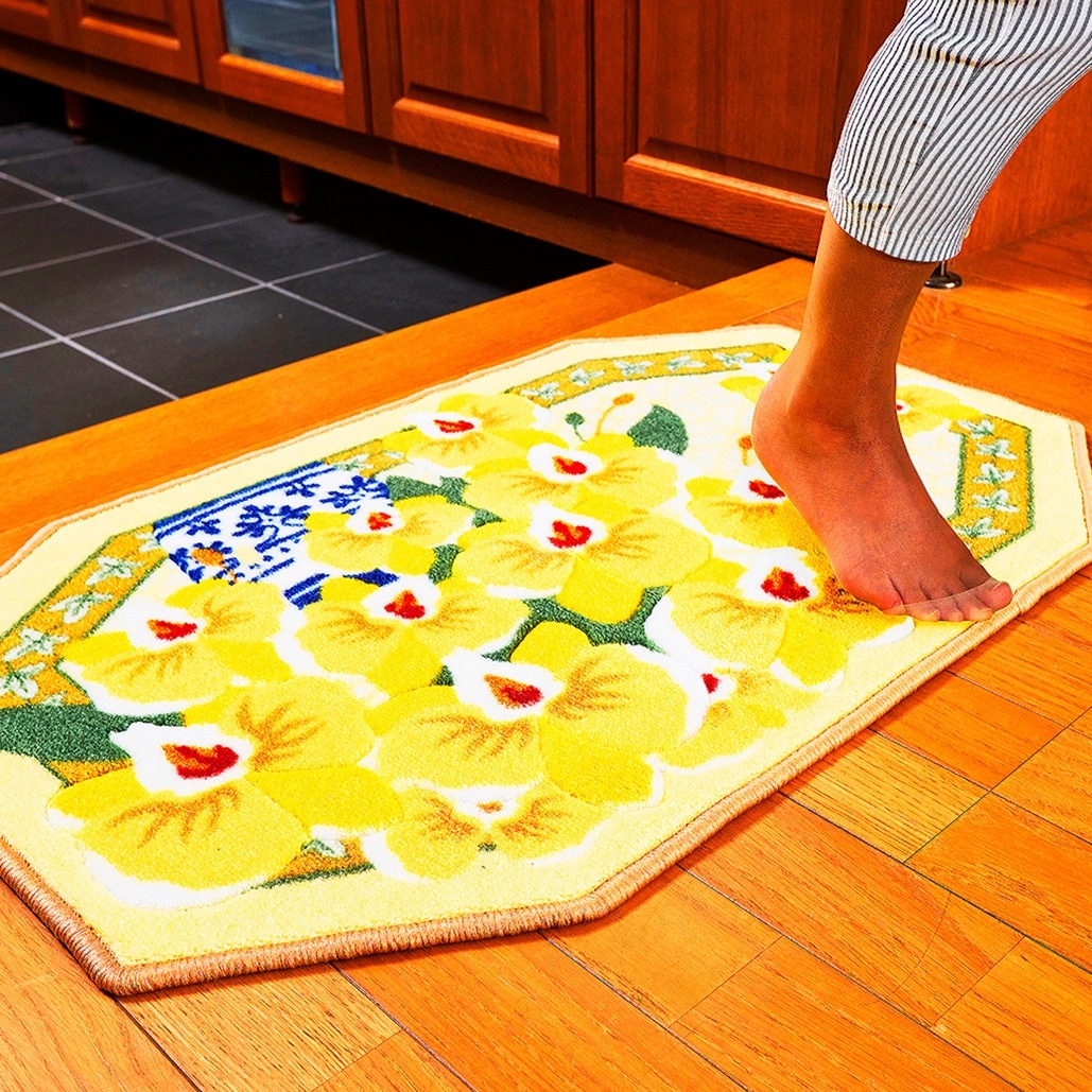 幸福の「黄色い胡蝶蘭」八角玄関マット あがりかまち 30×120cm