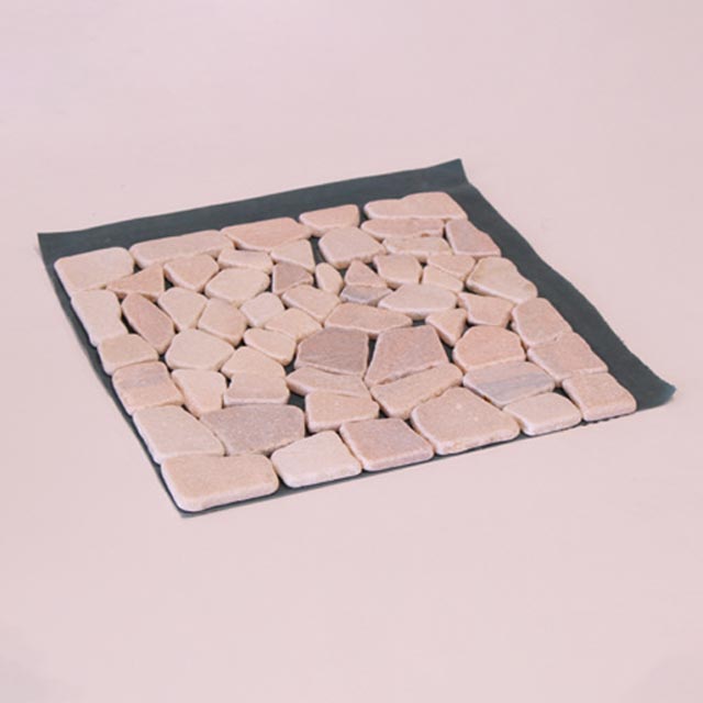 ◯雑草防止！防草シート付き天然石マット ピンク１２枚セット 天然石付き防草マット 12枚組 天然石マット 庭 雑草対策