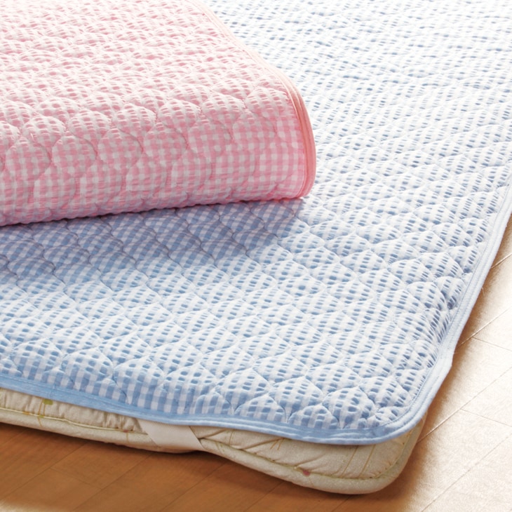 先染め綿サッカー織敷パッド セミダブル 2色組