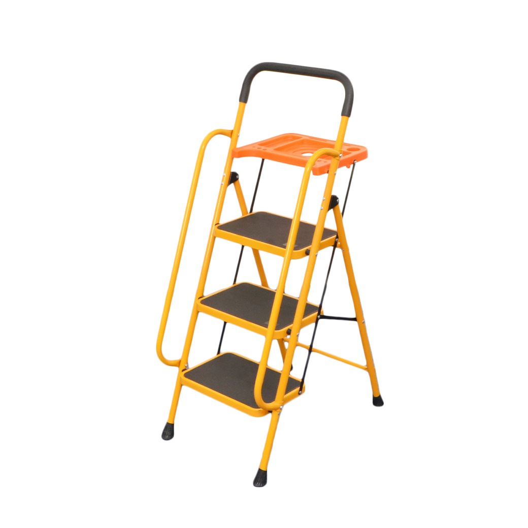 安心の両手すり付き脚立 トレー付き 3段 お掃除クロス付き