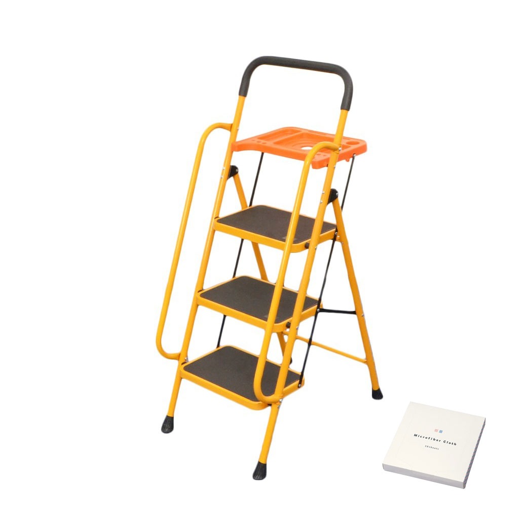 安心の両手すり付き脚立 トレー付き 3段 お掃除クロス付き