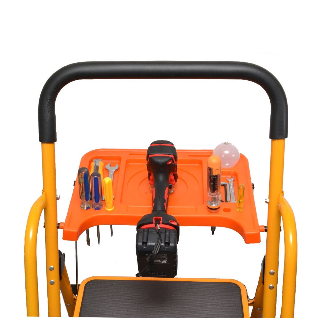 安心の両手すり付き脚立 トレー付き 3段 お掃除クロス付き