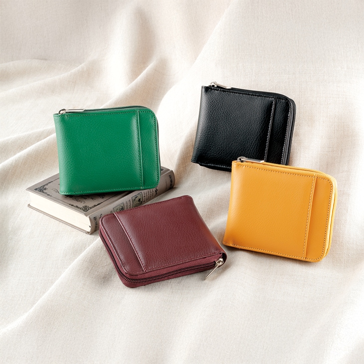 牛床革2つ折りラウンド財布