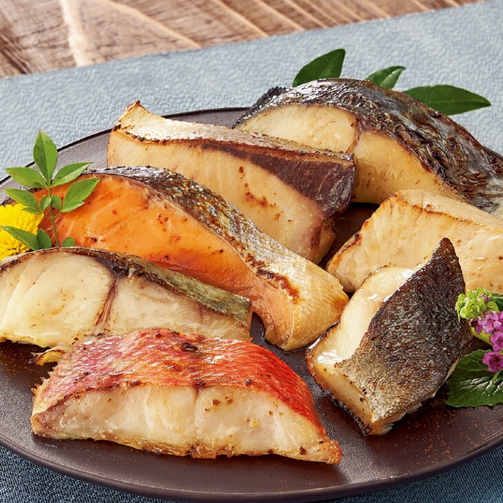 漬け魚の七福神 ブリ メカジキ 銀サケ 銀ヒラス サワラ 銀ダラ 金目鯛 7種×2袋 14切れ