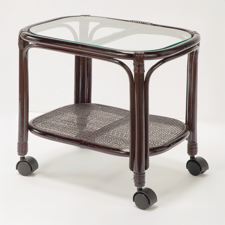 天然籐サイドテーブル キャスター付