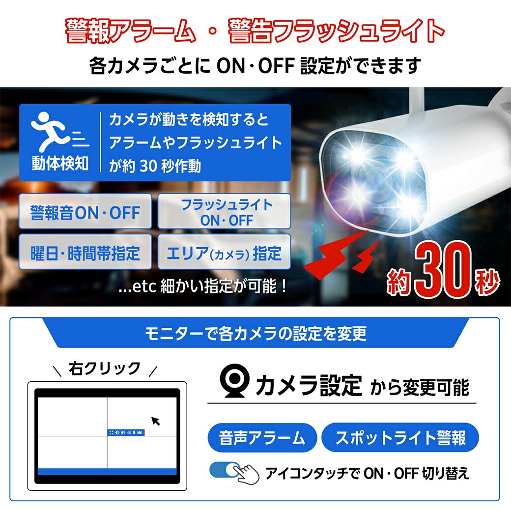 モニター一体型ワイヤレス防犯カメラ4台セット＋電源延長10mケーブル ワイヤレス防犯カメラ10.1インチモニター＆カメラ4台セット