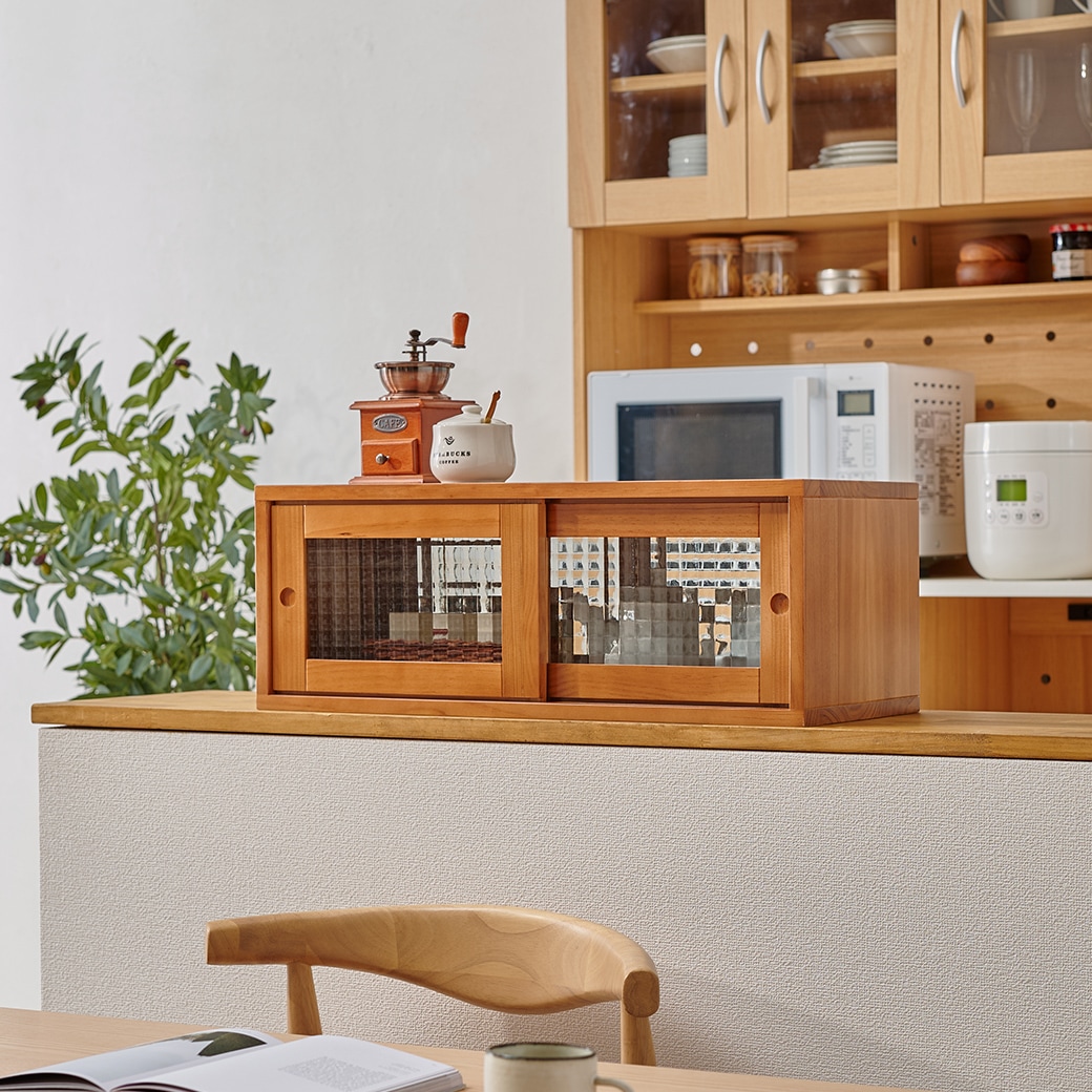 天然木カウンター上引き戸ラック 60cm幅｜ファミリー・ライフ公式通販