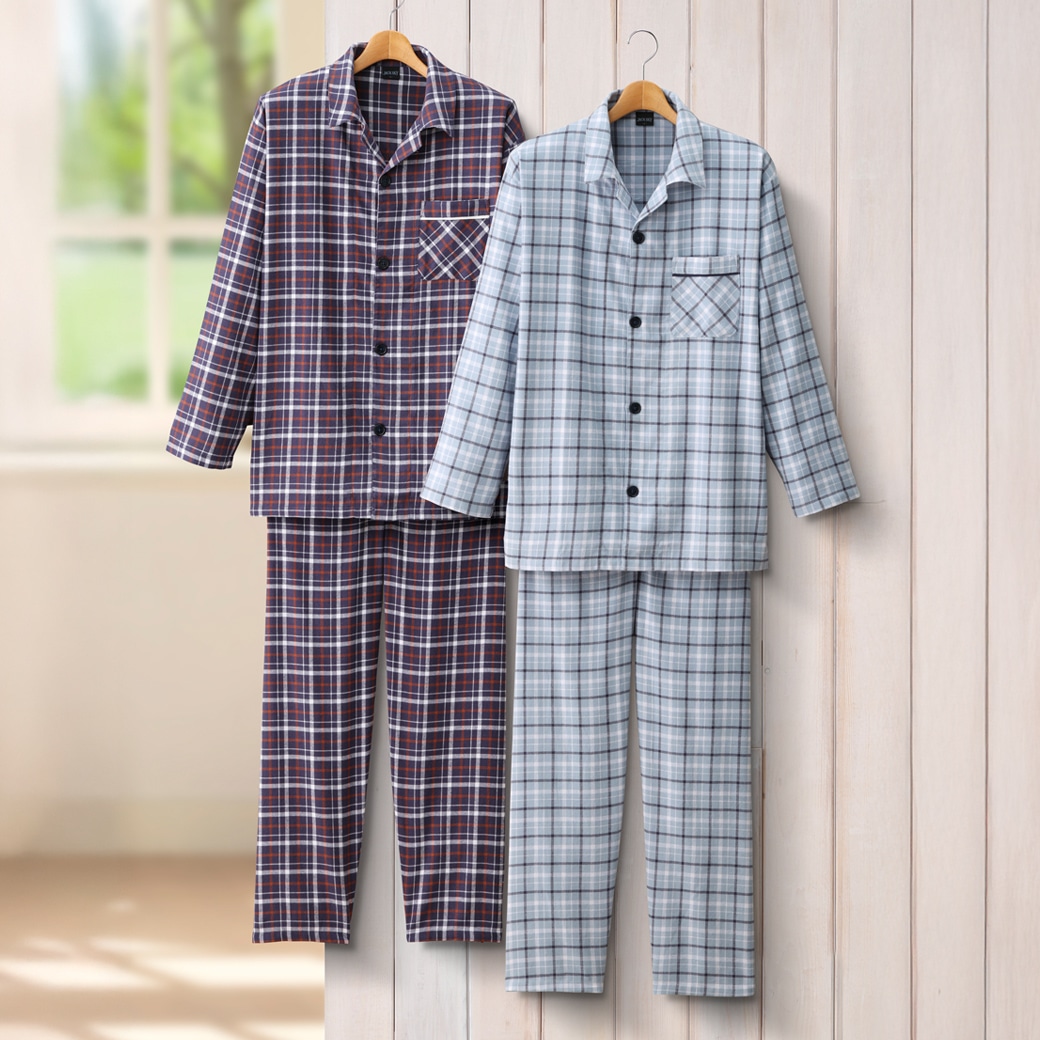 綿100％チェック柄パジャマ2色組同サイズ｜ファミリー・ライフ公式通販